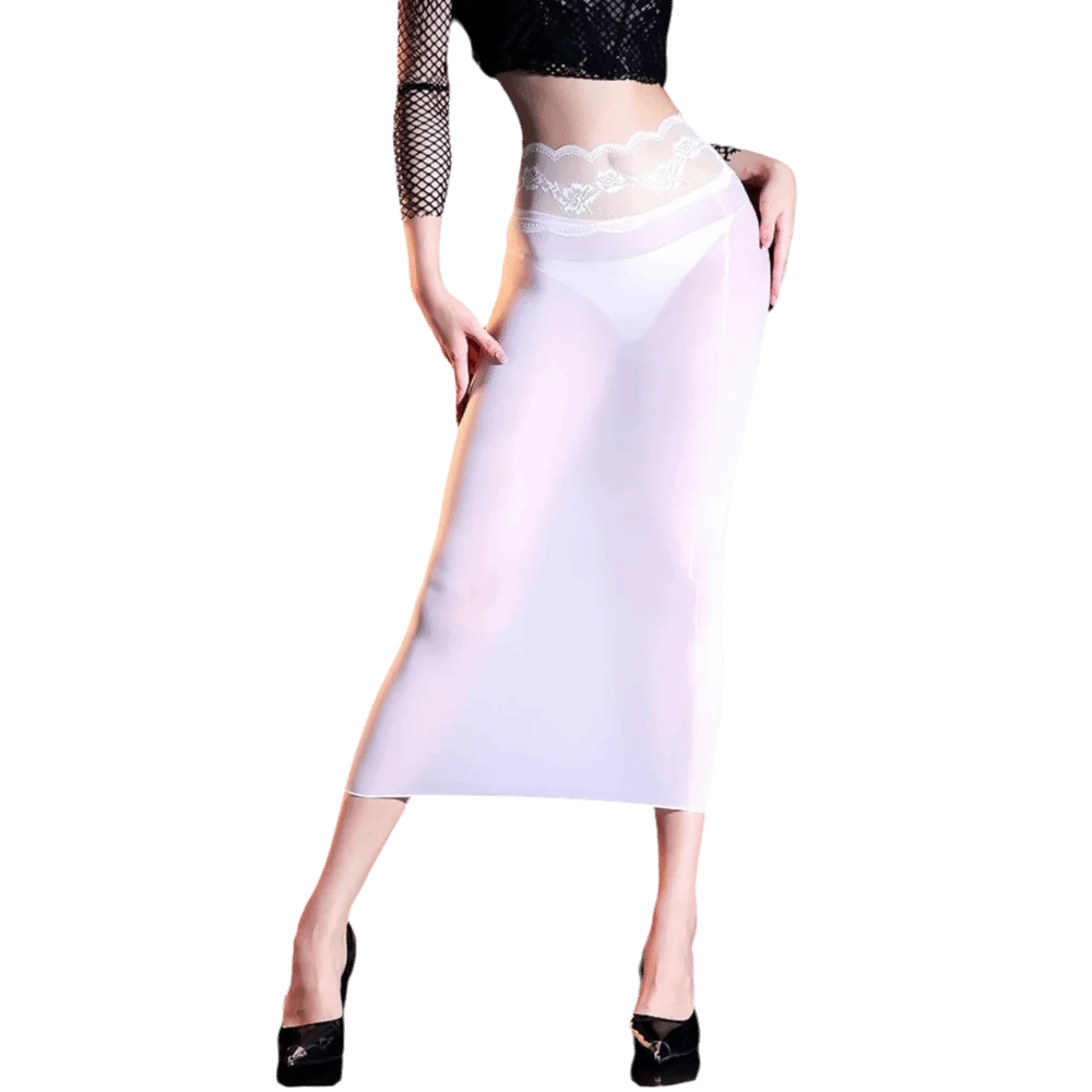 5D Ultrathin Hip Pencil Skirts Elastic Lift Butt Oil Glossy Shiny Bodycon Dresses Sheer High Lace Waist Sheer Wrap Skirts Women