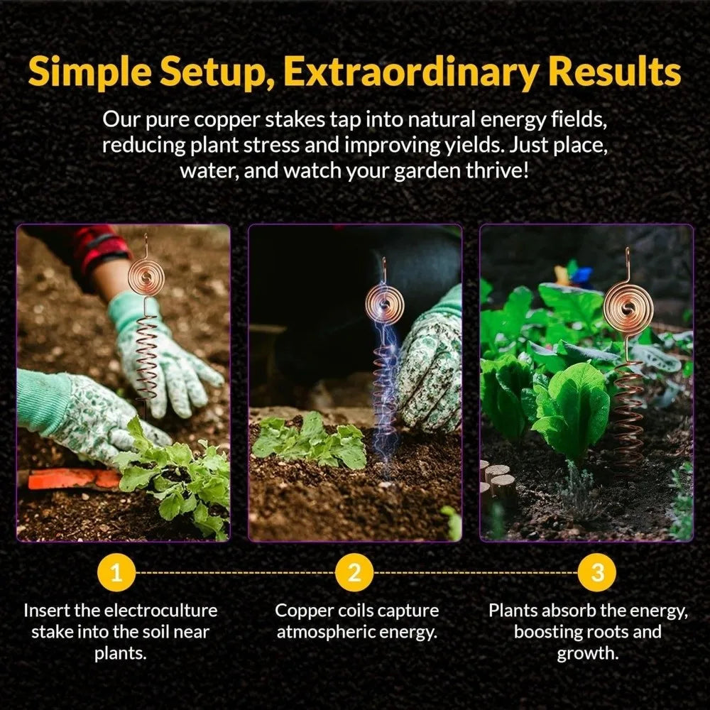 3pcs Vitality Plant Growth Electroculture Plant Stakes Orgone Energy Copper Wire Coil Stakes Plant Support Stakes Indoor Outdoor