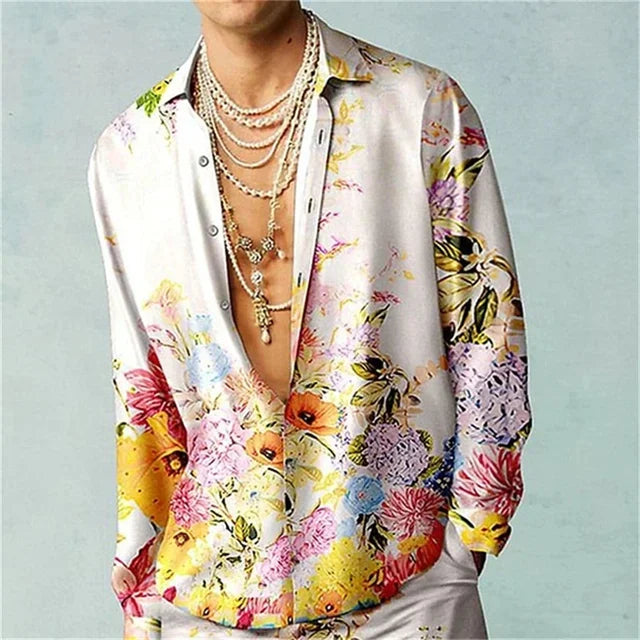 Casual Simple Long Sleeve Shirt Men's Fall Men's Shirt Long Sleeve Men's Ethnic Style Graphic 3d Print Holiday Button Men's Shir