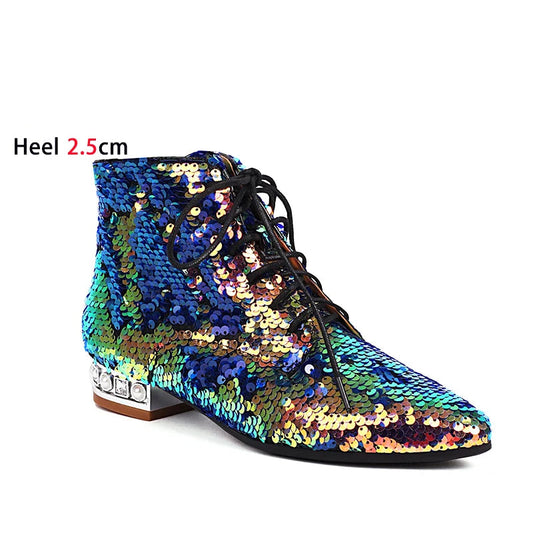 Color-Changing Sequined Shoes Autumn And Winter Women's Ankle Boots Fashion Lady Club Magical-Color Shoes Low Heel Sequin Boots
