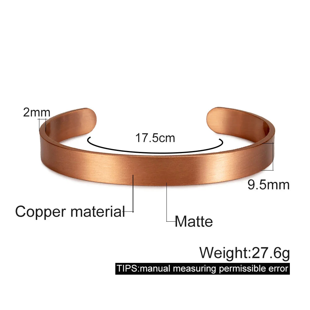 Vinterly Matte Pure Copper Bracelets Men Magnetic Arthritis Adjustable 10mm Wide Open Cuff High Magnet Energy Bangles Resizable