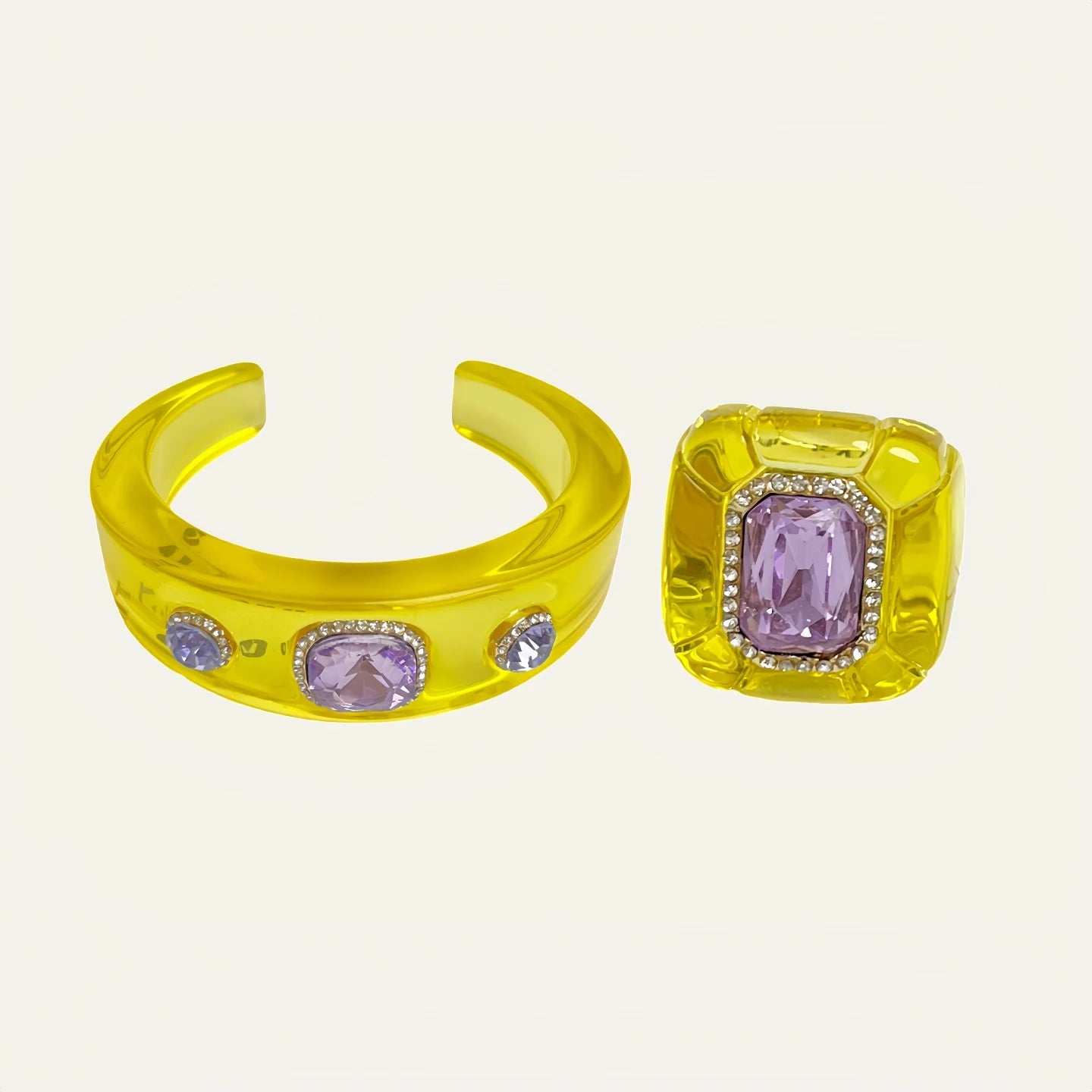 Luxury Jewelry Set Woman Resin Chunky Bangles Rings Exaggerated Geometric Round Gradient Open Bracelet Party Gift Accessories