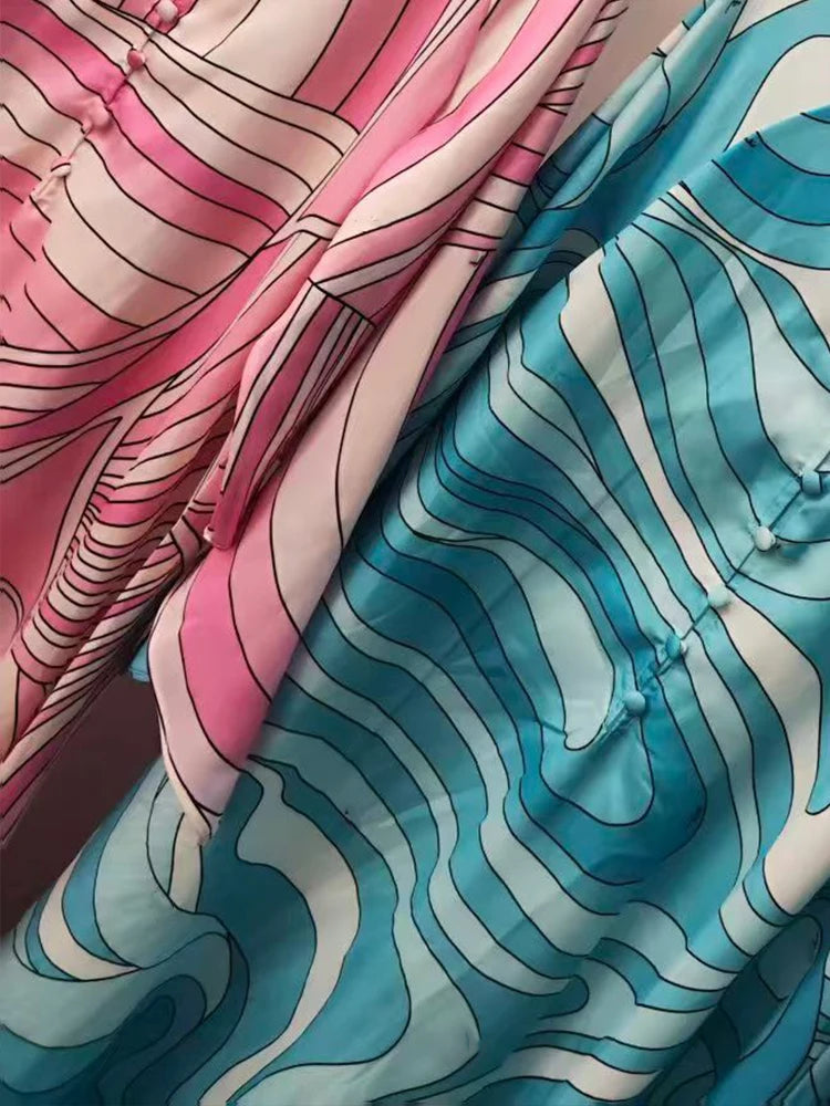 2026 Summer Women's Clothing Shirt Dress Retro Geometric Print Pullover Dress Fashion Loose Tutu Skirt + Headband