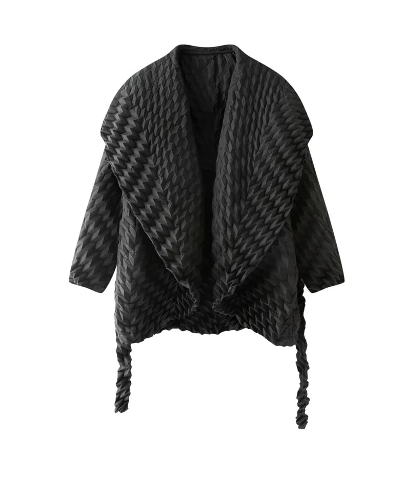 Miyake Pleated Top, Women's Solid Color Short Jacket, Handmade Pleated Versatile Loose Version, Lapel Cardigan, Autumn New Style