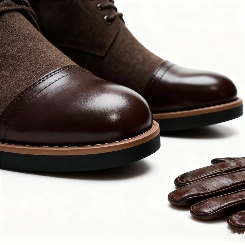 High Quality Men's Autumn New Comfortable High Top Casual Leather Shoes Fashion Brand Men's Lace Up Non Slip Casual Short Boots