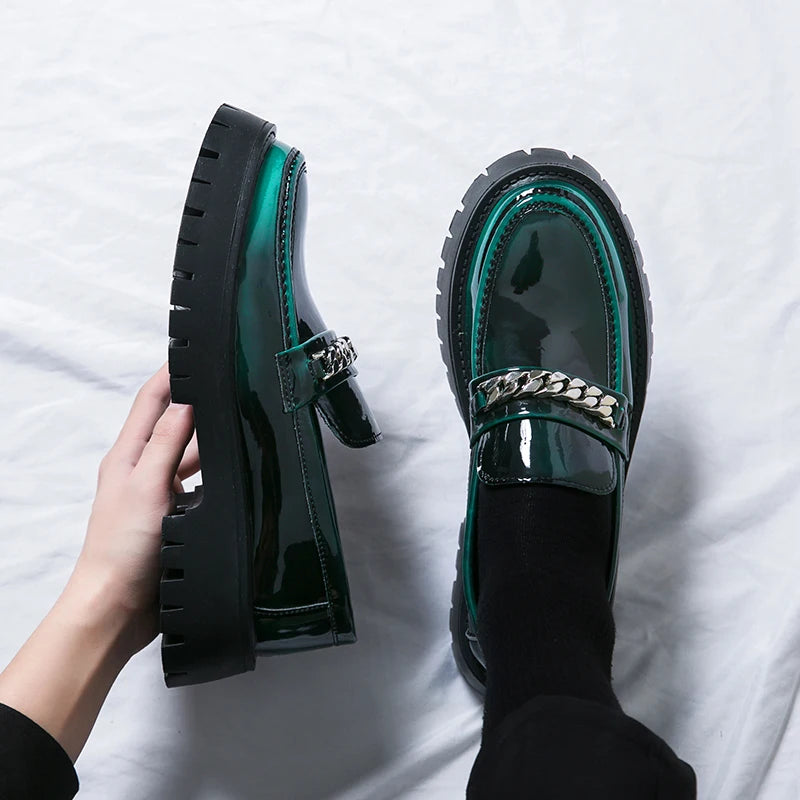 Genuine Leather Shoe for Men Increase Breathabe Casual Leather Shoes Trend Green British Big Head Shoes Men Casual Leather Shoes