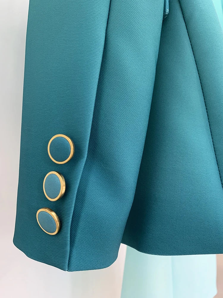 HIGH STREET Newest Fashion 2026 Designer Suit Set Women's Gradient Color Printed Single Button Blazer Flare Pants Suit 2pcs