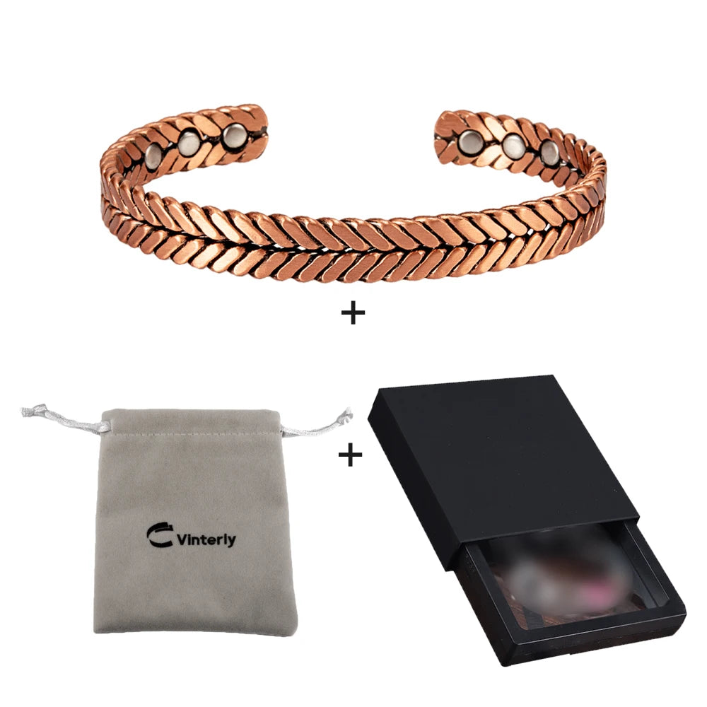 Vinterly Twisted Copper Magnetic Bracelets Arthritis Energy Rose Magnet Bangles Benefits Adjustable Open Cuff Jewelry for Women