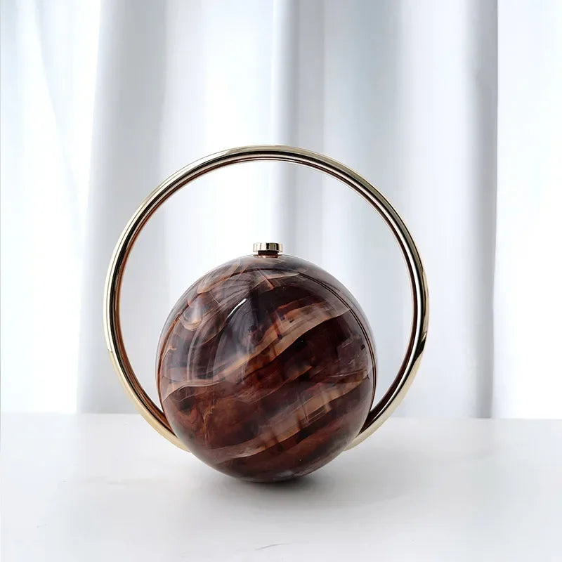  Designer Electroplating Circular Handle Handbag,Sphere Evening Elegant Clutch Purse,Women Fashion Marble Pattern Tote Bag