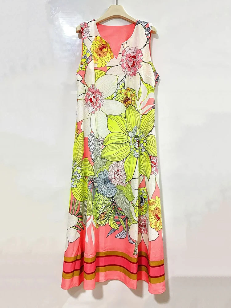 2026 Summer Women's Clothing Retro Geometric Print V-neck Pullover Sleeveless Dress Fashion Loose Large Size A-Line Tank Top