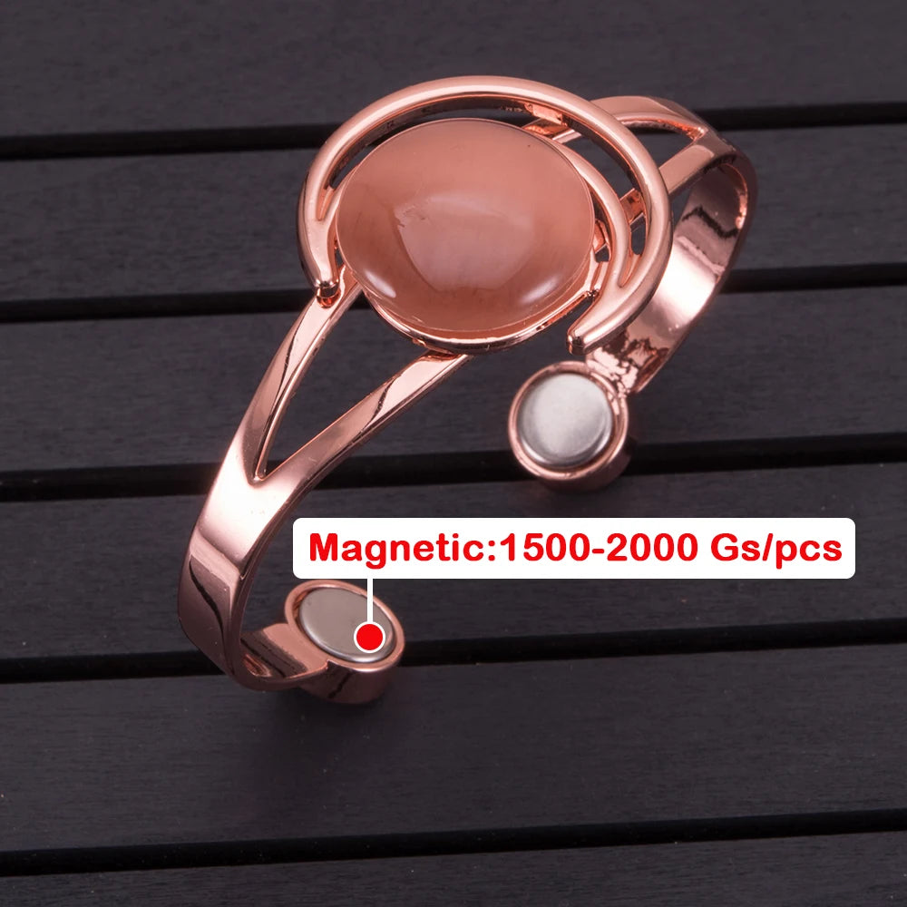 Vinterly Magnetic Bracelet Copper Adjustable Energy Brown Blue Stone High Magnet Bangles Arthritis Moon and Sun Pattern Jewelry