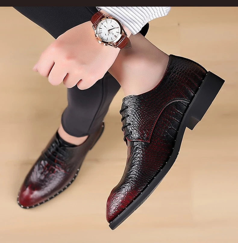 Genuine Leather Men Shoes Luxury Crocodile Skin Men's Dress Shoes Lace-Up Wedding Party Shoe Business Office Men Oxfords Shoes
