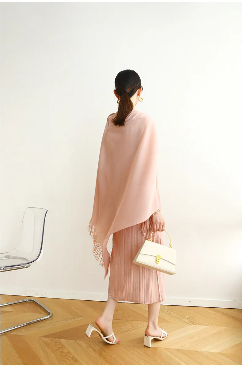 ALSEY Miyake Pleated Fringe Sleeveless Simple Shawl Jacket Autumn Spring New Light Luxury Solid Color Irregular Tops for Women's