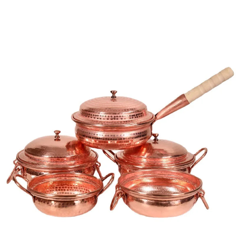 Handmade Pure Copper Double-Ear Rice Pot with Thickened Base Premium Heat Conduction Cookware for Noodles Soup Durable