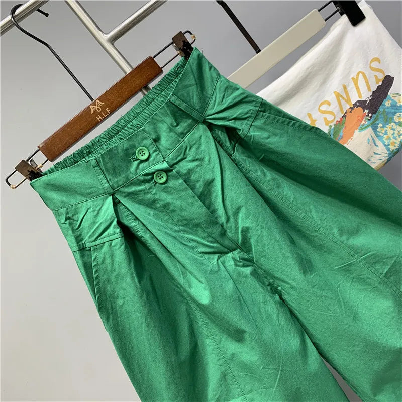 Limiguyue Street Wear Loose Cotton Harem Pants Women Spring Summer Trousers Elastic Wiast Ankle-Length Pants Two Button E392