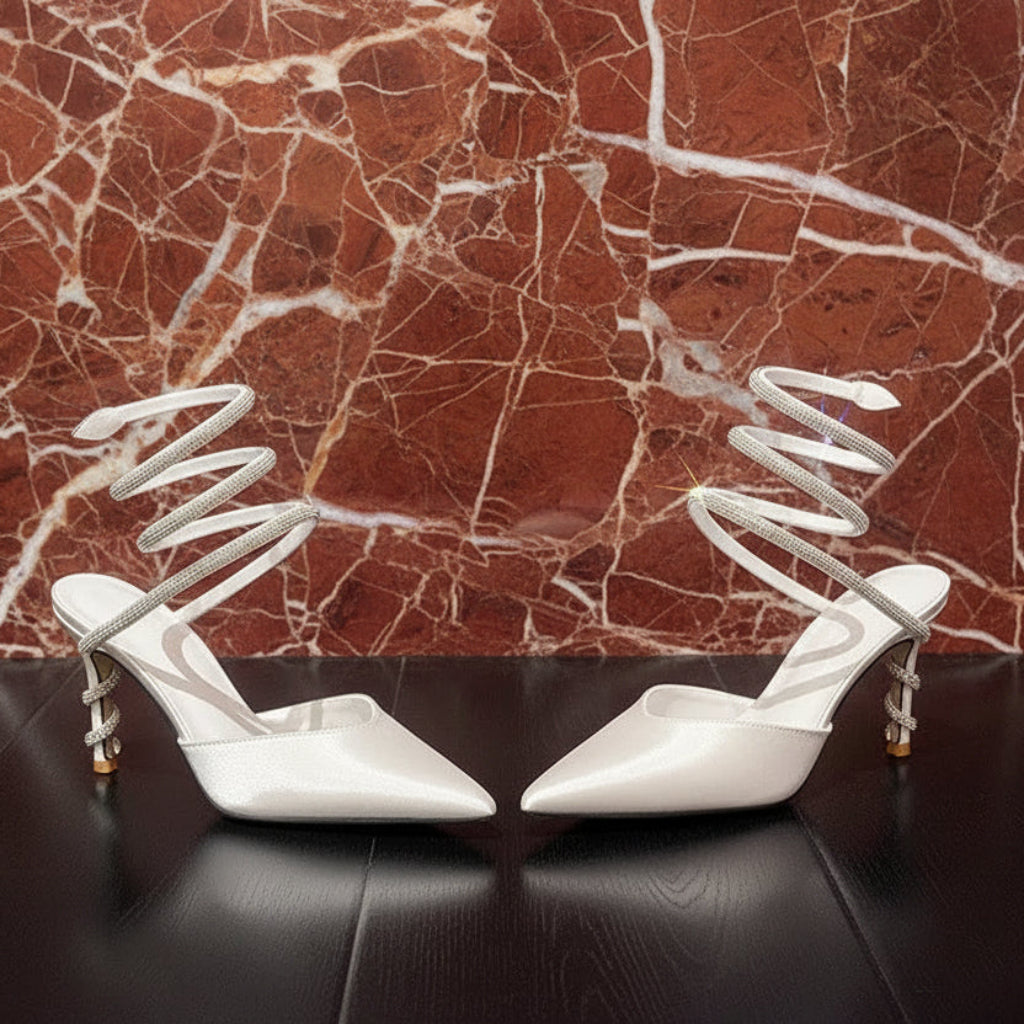 Star style Luxury Rhinestones Snake Coiled Satin Women Pumps Fashion High heels Gladiator Sandals Summer Autumn Wedding Shoes