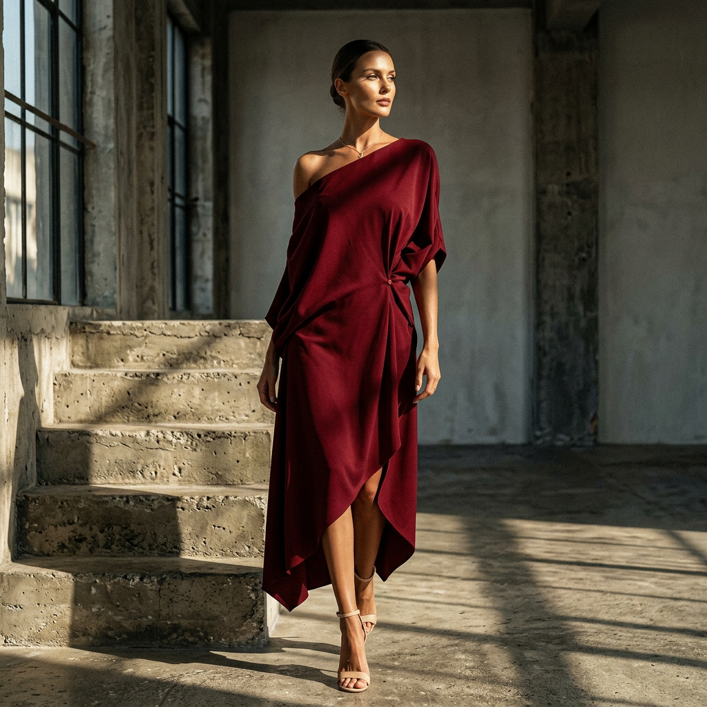 Elegant Off Shoulder Half Sleeve Dress Women Summer Batwing Sleeves Irregular Button Design Vintage Casual Holiday Beach Dresses