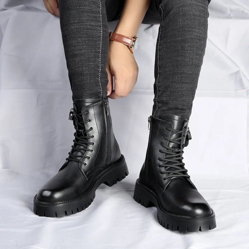 Men's English Style Thick Sole Design Men Boots Luxury High End Top Layer Leather Brand Famous Chelsea High Quality Casual Boots