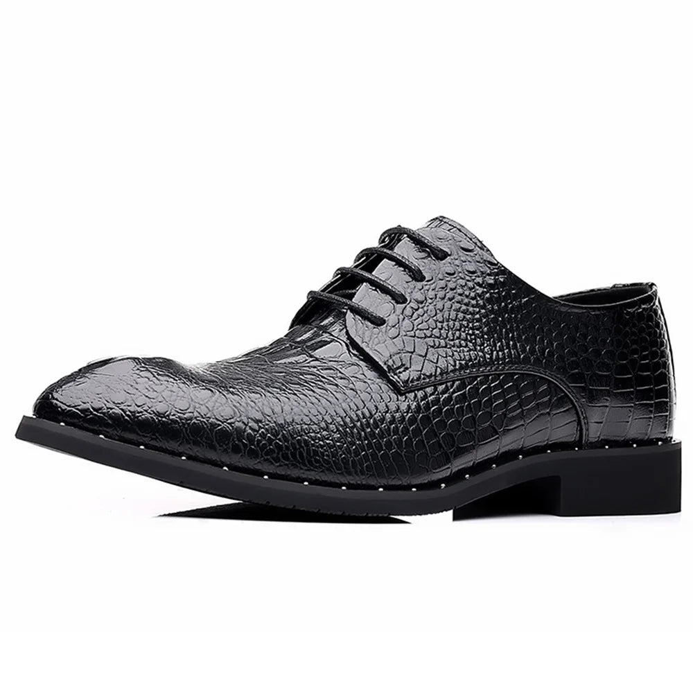 Genuine Leather Men Shoes Luxury Crocodile Skin Men's Dress Shoes Lace-Up Wedding Party Shoe Business Office Men Oxfords Shoes