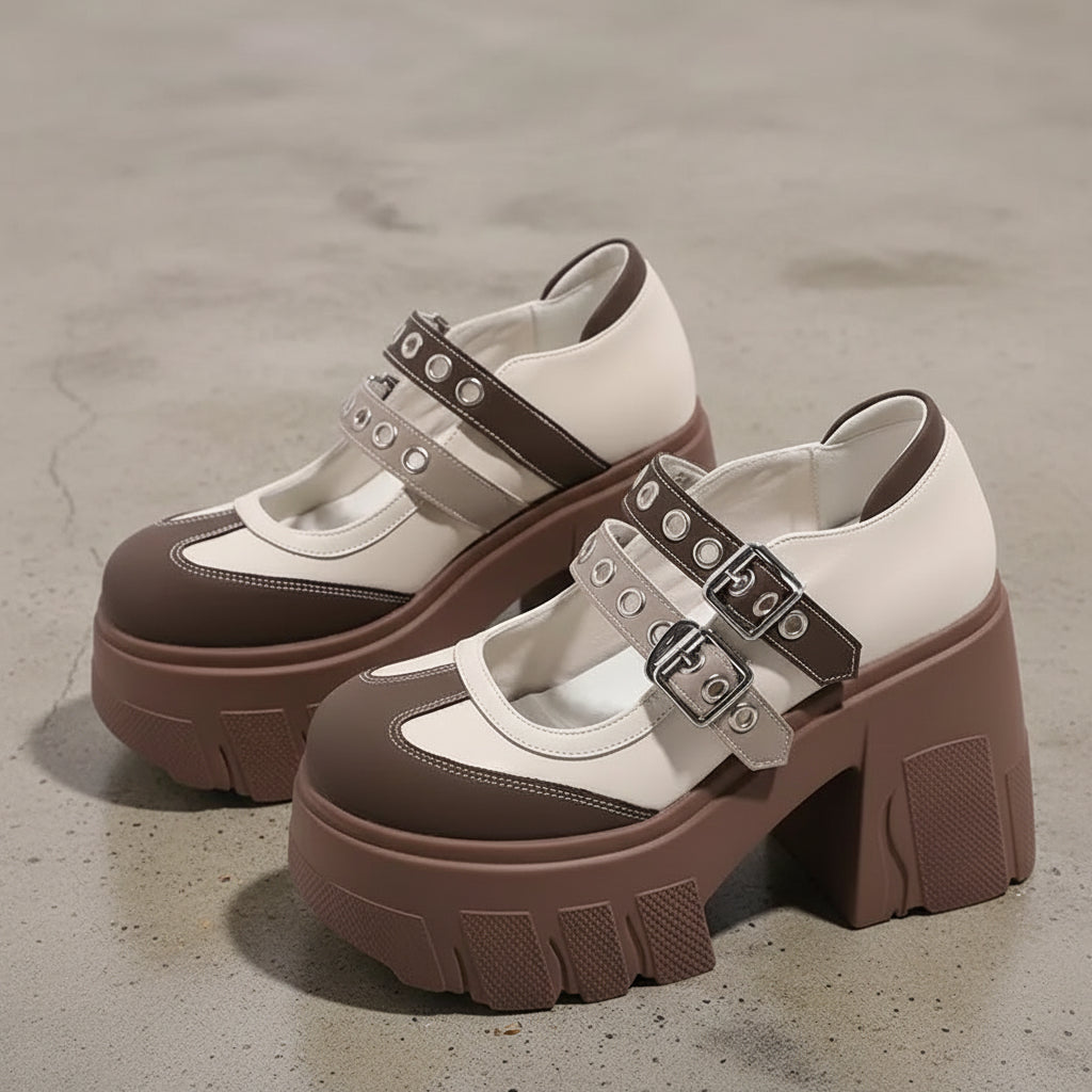 Rivet Strap Buckle Lolita Mary Janes Women Pumps Spring Summer Casual Platform Wedges 11cm High heels Girls Chunky Shoes