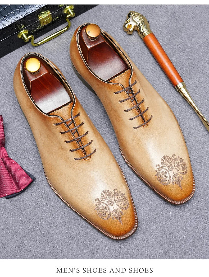Elegant exclusive Men's Handmade Whole-Cut Leather Shoes | Genuine Cowhide, Leather Lining, Formal Business Wedding Dress Shoes