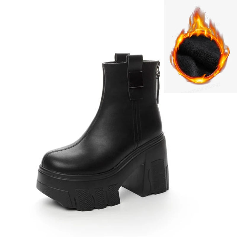 Fujin 11cm New Microfiber Leather Women High Increase Casual Ankle Boots Platform Wedge Pumps Heels White Shoes Winter Shoes