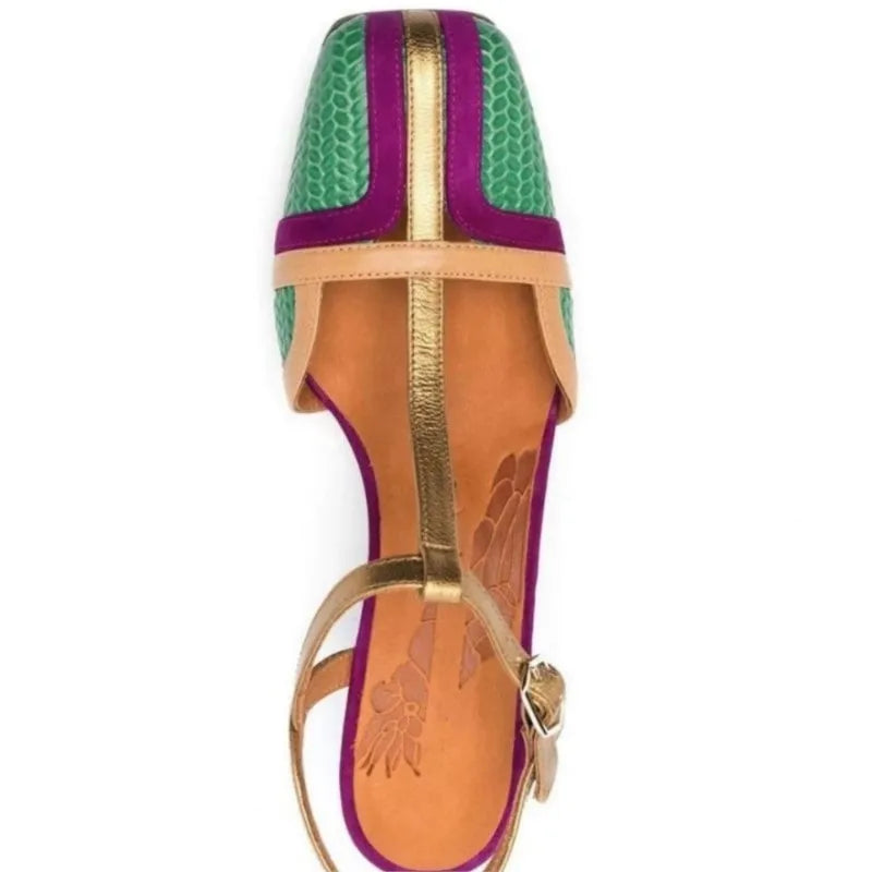 Dilalula 2025 Summer French Style T-Strap Genuine Leather Sandals Women Covered Toe High Heels Mixed Color Party Dating Sandals