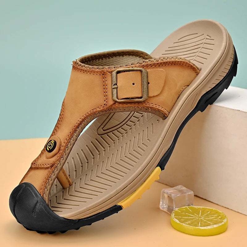 Genuine Leather Sandals Men Breathable Summer Shoes Man Waterproof Outdoor Men Sandals Antiskid Beach Sandals Footwear