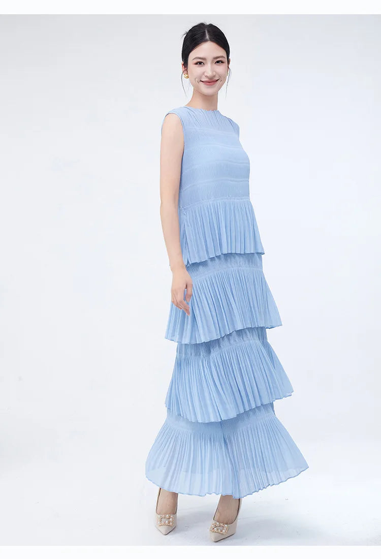 Miyake Folds 2024 Spring/summer New Elegant Women's Sleeveless Dress Fashion Everything Cake Dress