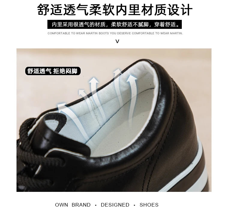 12cm Genuine Leather Platform Wedge Chunky Sneaker Hidden Heels Casual Breathable New Spring Autumn High Brand Vulcanize Shoes