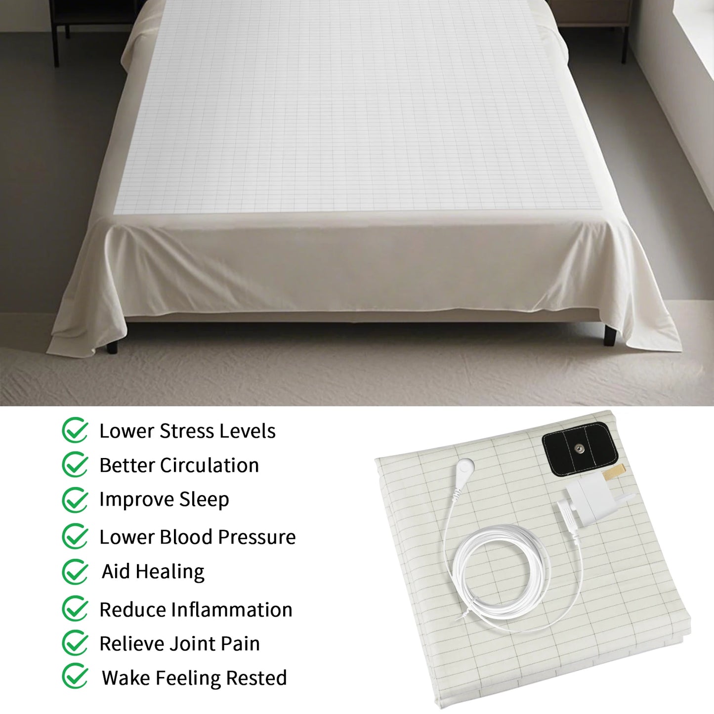 Grounding Bed Sheet 90% Organic Cotton & 10% Pure Silver Fiber Grounding Mat with Grounding Cable Conductive Sheet Earthing Mat