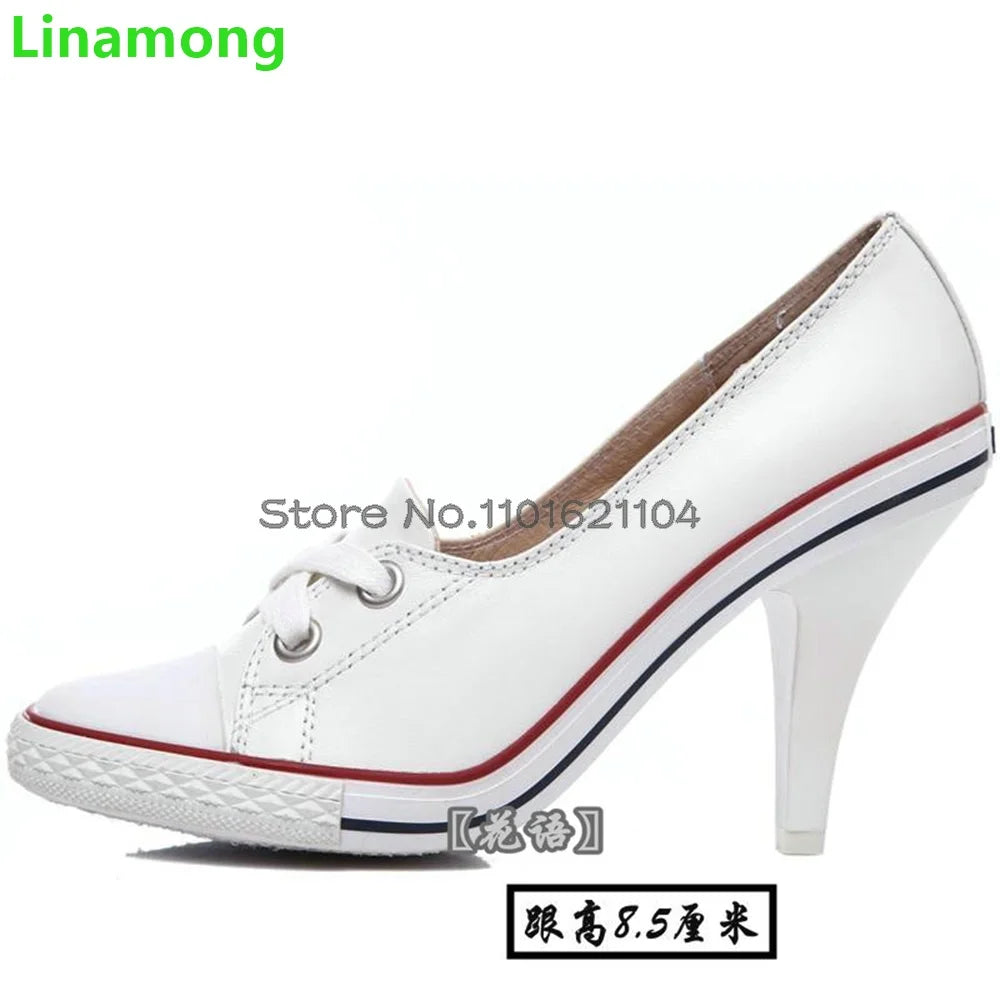 Round Toe Thin High Heel Leisure Pumps For Female Women 2024 Spring New Lace-up Shallow Handamde Mixed Colors Heightened Shoes