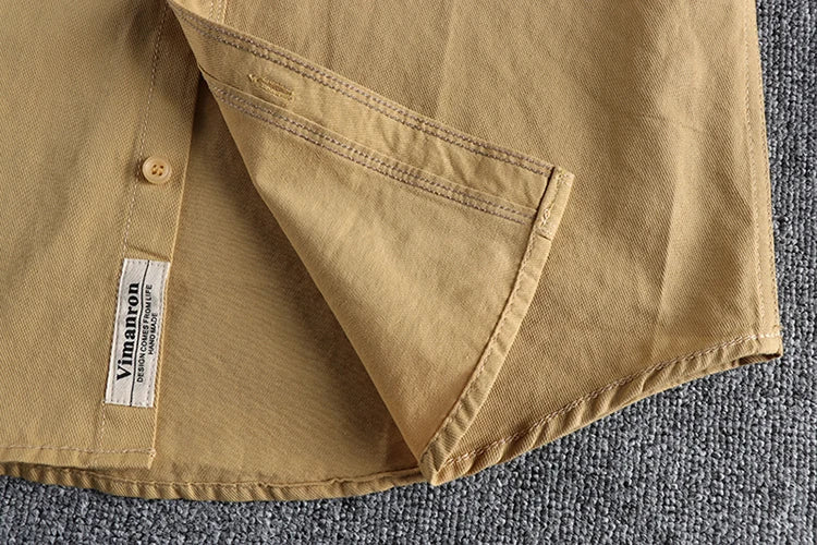 Autumn New American Retro Twill Woven Cargo Shirt Men's Fashion Pure Cotton Washed Old Long Sleeve Double Pocket Casual Blouses