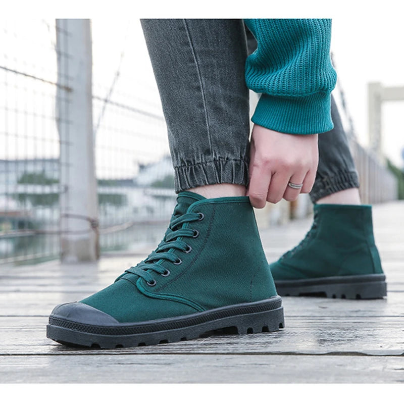 Autumn Early Winter Shoes Mens Ankle Boots Cool Street Style Canvas Shoes Brand Male Footwear Black Green Plus Size 46