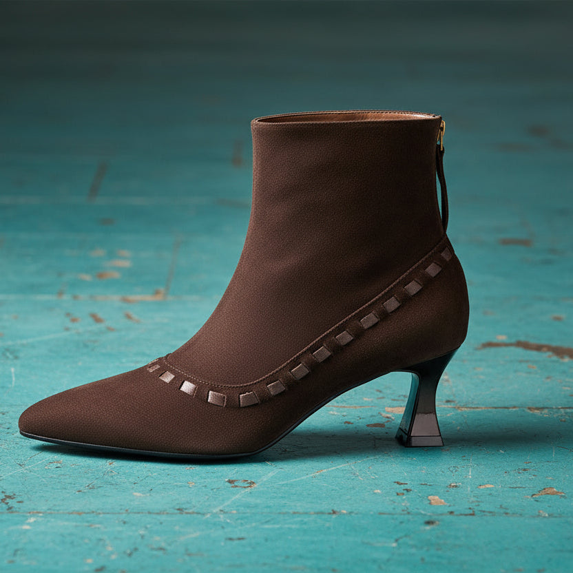 Elegant  Short Boots Pointy Toe Thin High Heels Office Lady Shoes Dress Autumn Real leather Suede women's Retro Boots