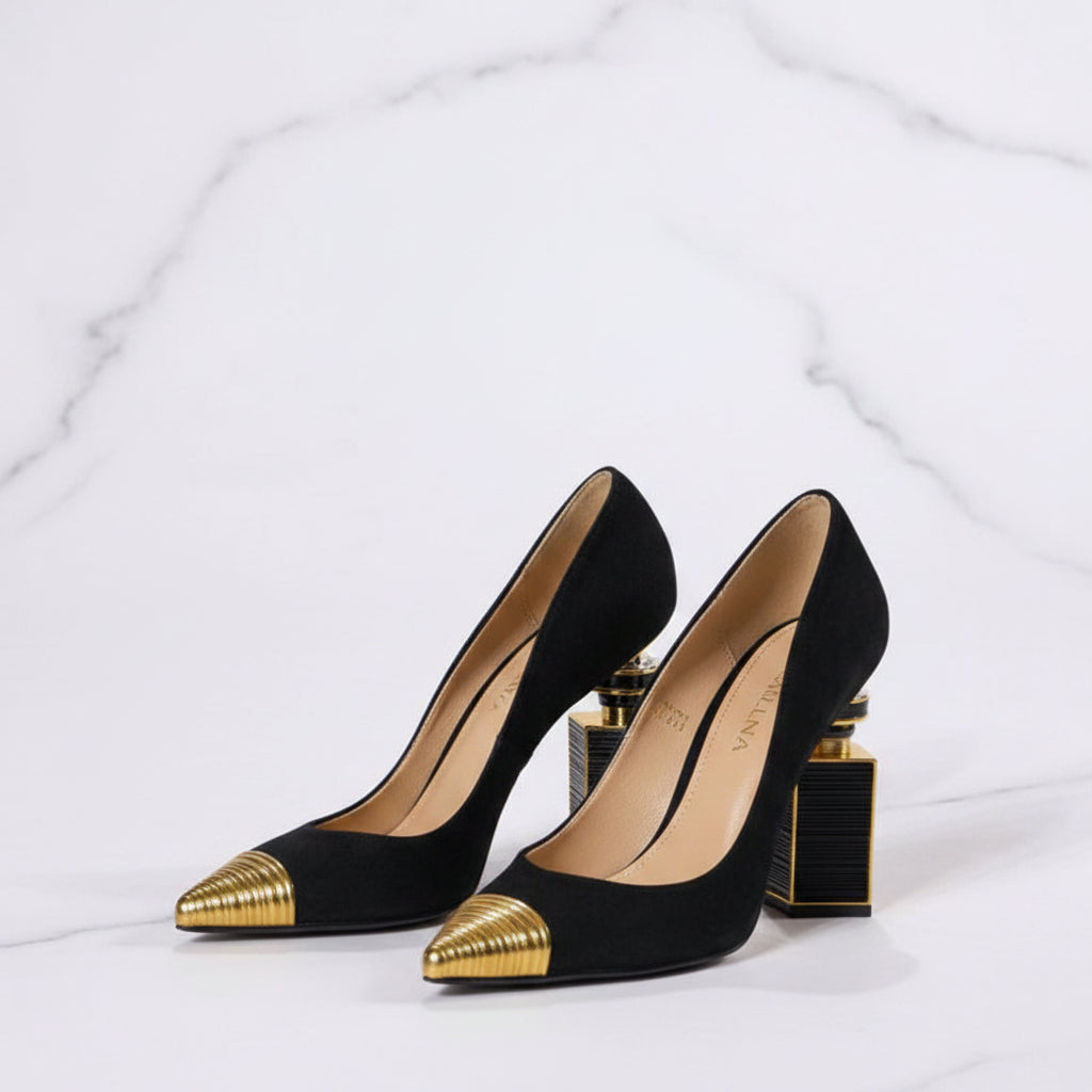 Fashion Strange High Heels Sandals Women Metal Pointy Toe Suede Slingbacks Pumps Summer Sexy Party Wedding Brides Shoes Female