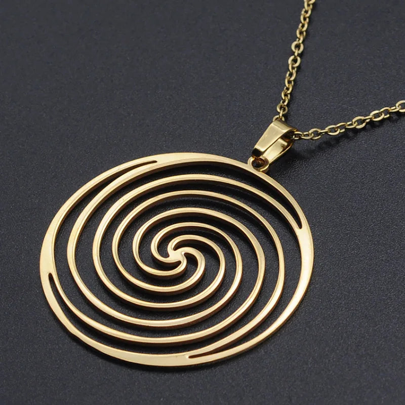 Laser Hollow Geometry Spiral Mosquito Coil Holder Titanium Steel Pendant Necklace Charms Men Women Dangle Chain Choker Jewelry