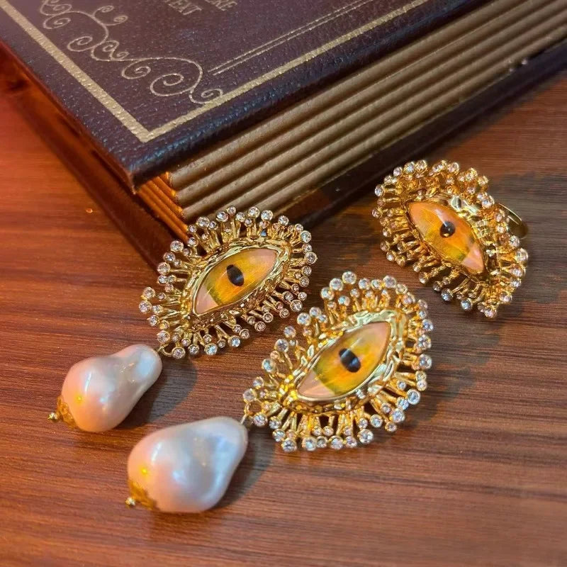 NISHIZAWA Earrings for Women Hyperbole Eye Tassels Palace Style Vintage Luxury Aretes De Mujer Pearls Fashion Party Jewelry