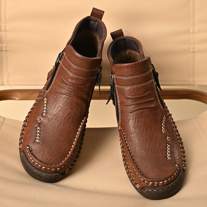 Men's Shoes Genuine Leather Luxury Slip on Shoe Handmade Ankle Boots Comfortable Timeless Winter Fashion Mid Cut Handmade Zipper Shoes