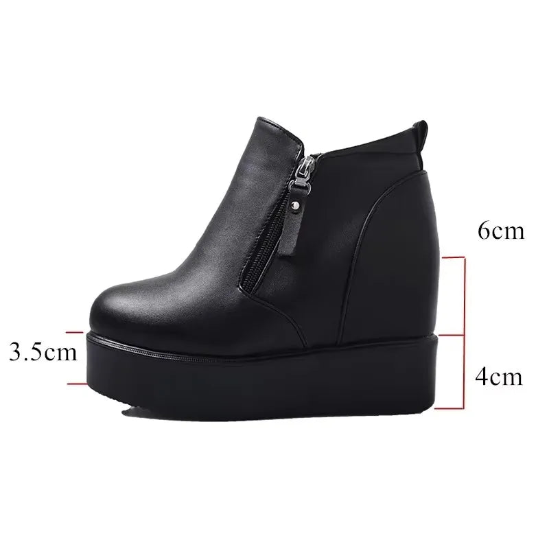 Women's Ankle Boots 2025 Winter Leather Short Plush Warm Boots For Woman Platform Shoes Ladies Hidden Heel Ankle Boot Shoes