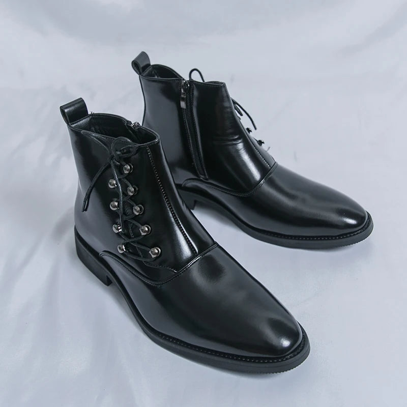 Autumn New Men's Pointed Side Zipper Comfortable High Top Boots Fashionable Brand Men Business Banquet Personalized Short Boots
