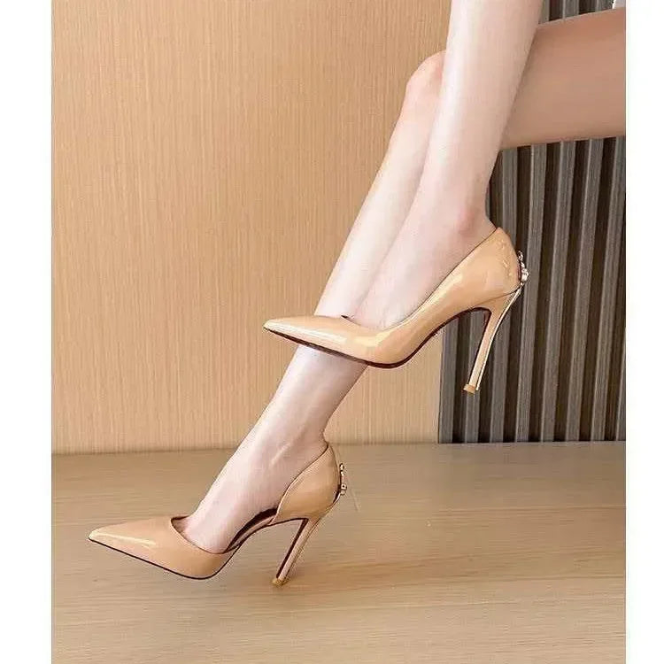 8CM Fashion Womens High Heel High Quality Metal Scepter Stiletto Pointed Leather Women Shoes Premium Single Shoes for Women