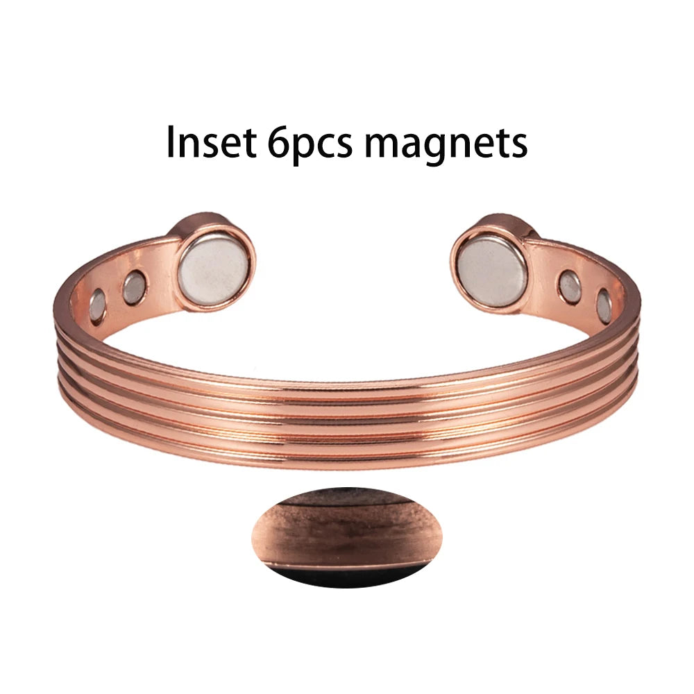 Pure Copper Bracelets for Men Women Adjustable Cuff Stripe Magnetic Bangles Arthritis Health High Magnet Metal Jewelry Resizable