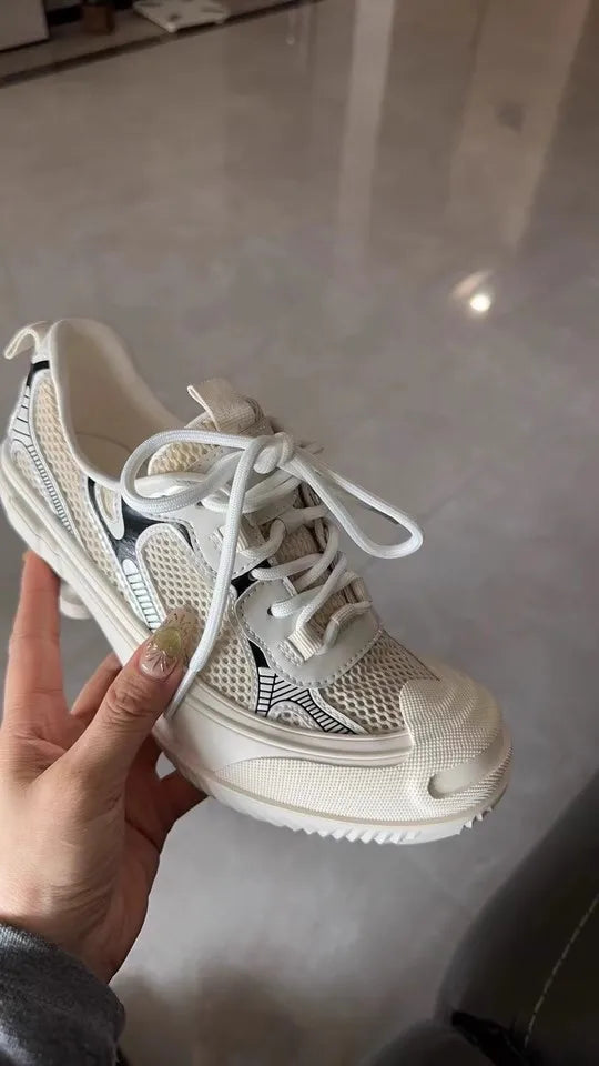 Summer Adult Girls High Heeled Dad Shoes Women Spring Versatile Breathable Lace up Casual Shoes Fashion Sports Mesh High Heels