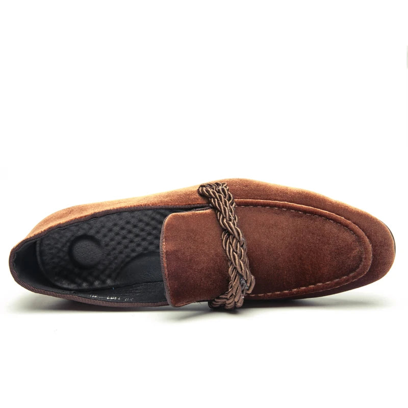 Men's Handmade Minimalist Suede Leather Shoes (Black Green Blue Brown) Velvet Leather Fried Dough Twists Rope Lefu Shoes for Men
