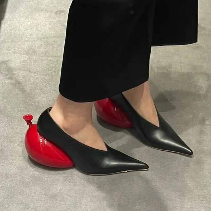 Trendy balloon pointed toe slip on women dress shoes strange heel casual women pumps