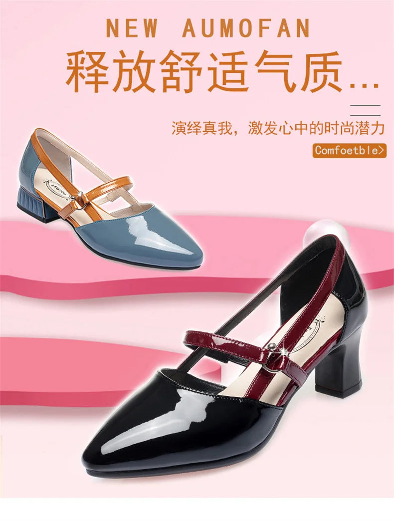 2024 Soft Leather Sandals Women Spring Summer Fashion Pointed Tip Single Shoes Low-Heel Hollow Buckle Ventilate Office Gentle