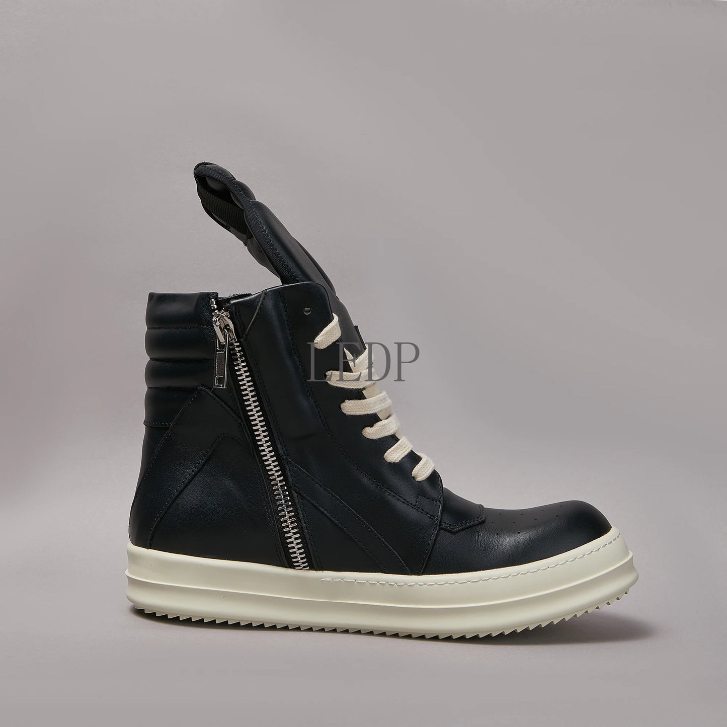 Luxury Brand Men Shoe Genuine Leather Casual Shoes High Top Zipper Lace-up Women Black Sneakers Top Quality Platform Ankle Boot