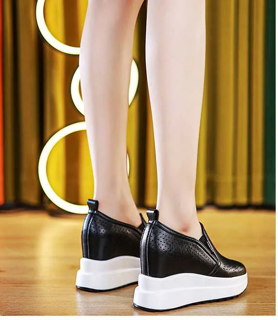 Fujin 10cm Women Summer Breathable Casual Sandals Platform Wedge Fashion Ins White Genuine Leather Chunky Sneaker Hollow Shoes