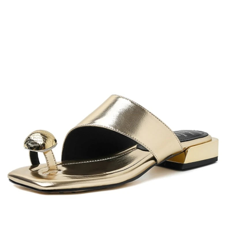 Genuine Leather flip-flops Slippers Young Women Fashion Low Heel Casual Slides For Ladies Dating Walk Shoes